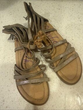 Malibu Olive Metallic Strappy Gladiator Sandals